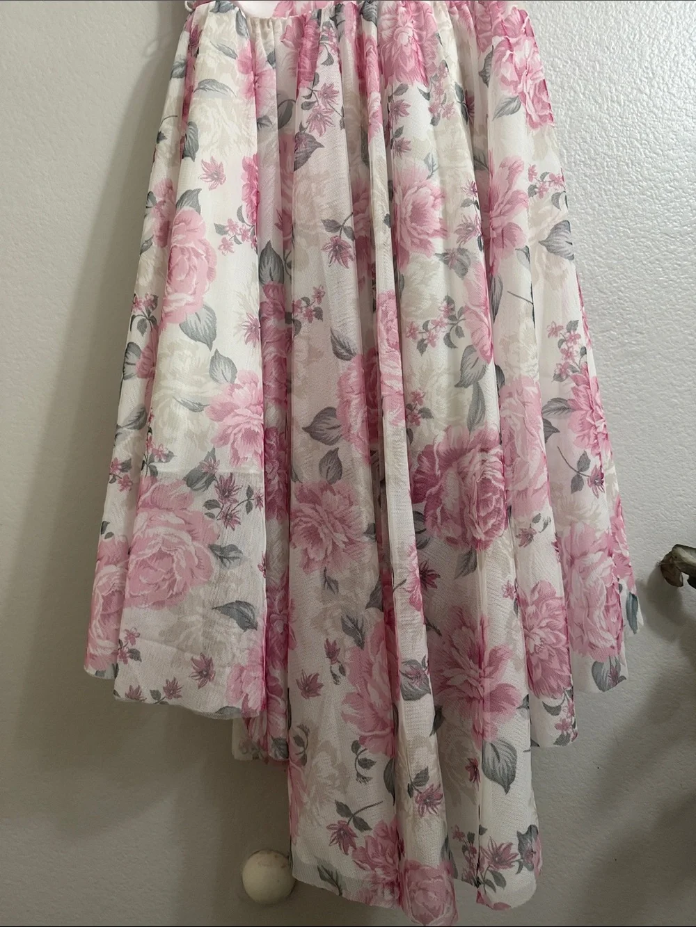 Beautees- Girls' White and Pink Floral High-Low Formal Dress with Satin Belt /10